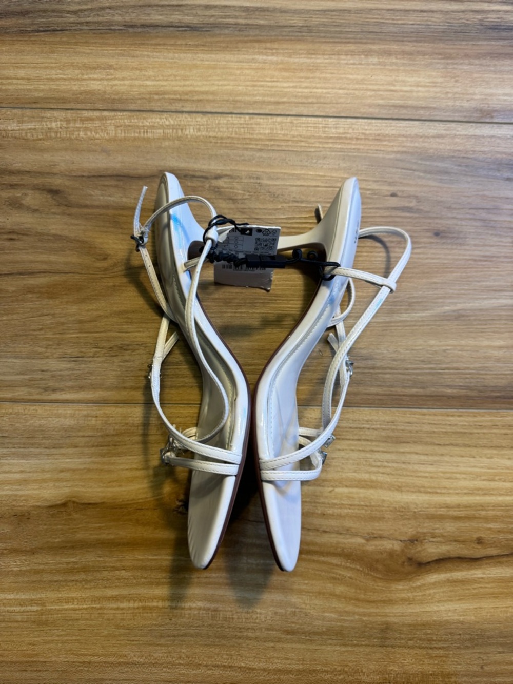 NWT Zara White Strappy Mid-Heel Sandal Heels - Picture 3 of 14